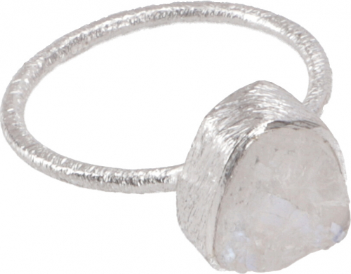 Frosted silver ring with natural semi-precious stone - moonstone - 1 cm