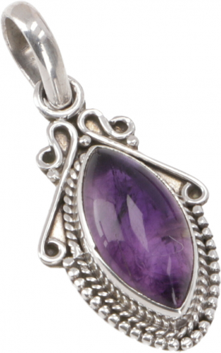 Boho silver pendant, Indian chain pendant made of silver - amethyst - 3,5x1,5 cm