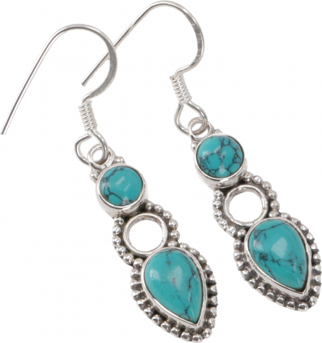 Boho silver earrings, Indian earrings, silver earring - turquoise - 3,5x1 cm