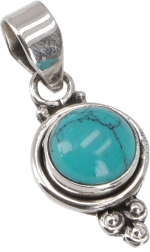Silver pendant, small round boho pendant - turquoise - 2x1,3x0,5 cm 