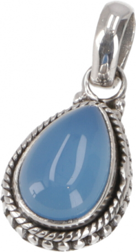 Ethno silver pendant, drop-shaped Indian pendant - Calcedon - 1,5x1,3x0,7 cm 