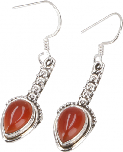 Ornate boho silver earrings, Indian gemstone earrings - carnelian - 1 cm