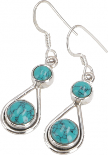 Indian silver earrings, ethno earrings, boho ornament earrings - turquoise - 2x1 cm
