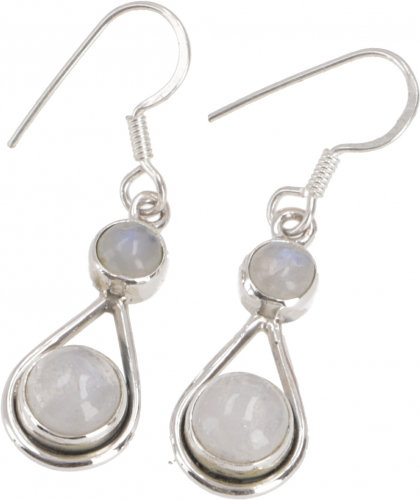 Indian silver earrings, ethno earrings, boho ornament earrings - moonstone - 2x1 cm