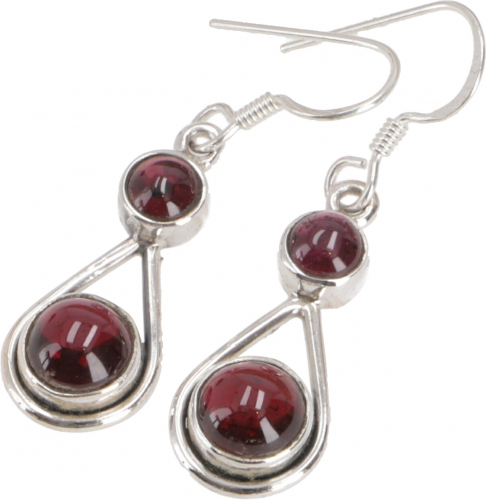 Indian silver earrings, ethno earrings, boho ornament earrings - garnet - 2x1 cm