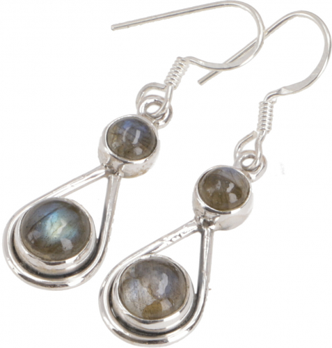 Indian silver earrings, ethno earrings, boho ornament earrings - labradorite - 2x1 cm