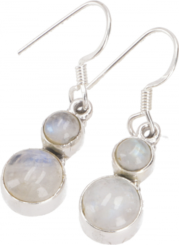 Indian silver earrings, ethno earrings, boho ornament earrings - moonstone - 2x1 cm