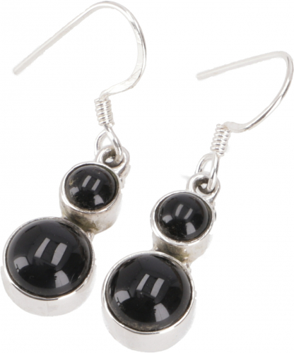 Indian silver earrings, ethnic earrings, boho ornament earrings - onyxes - 2x1 cm
