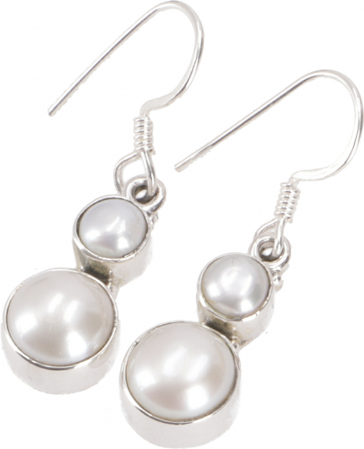 Indian silver earrings, ethno earrings, boho ornament earrings - pearl - 2x1 cm