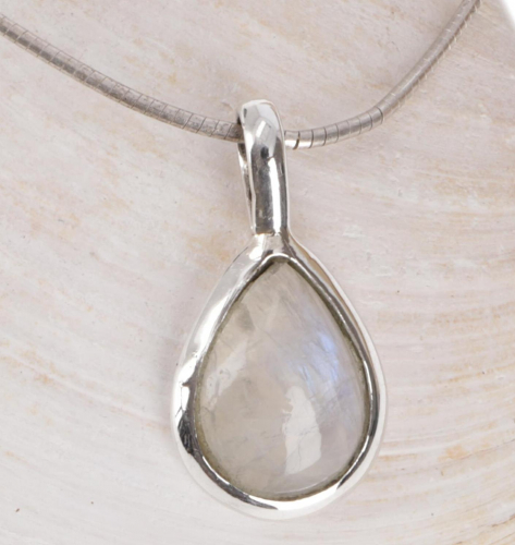 Boho silver pendant, Indian chain pendant made of silver - moonstone - 2,5x1,5 cm