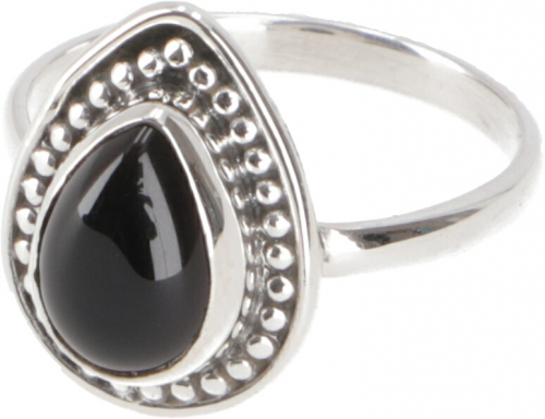 Boho silver ring, filigree gemstone ring - onyx - 1,3x1 cm