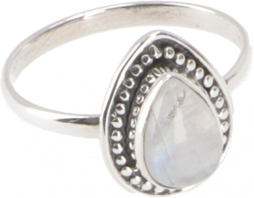 Boho silver ring, filigree gemstone ring - moonstone #1 - 1,3x1 cm