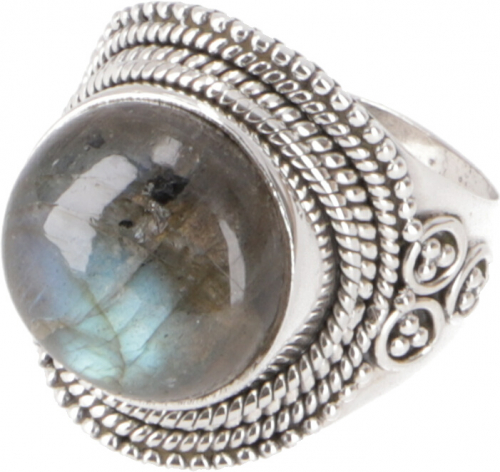 Boho silver ring, large floral silver ring - labradorite - 1,5 cm