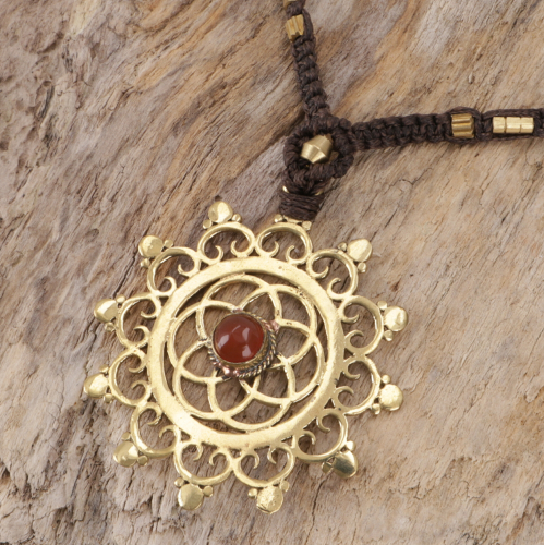 Boho macram necklace, elf jewelry - flower of life/carnelian