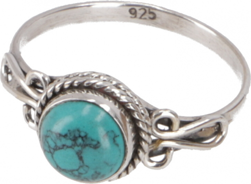 Boho silver ring, filigree Indian gemstone ring - turquoise - 1x1 cm