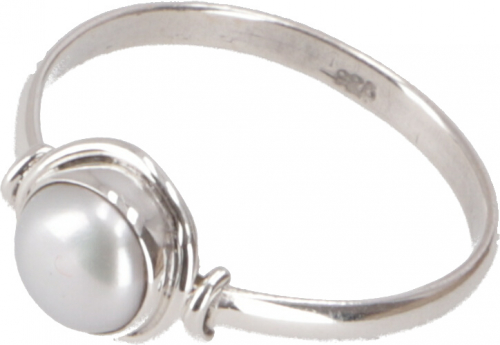 Boho silver ring, filigree gemstone ring - pearl - 1x0,8 cm