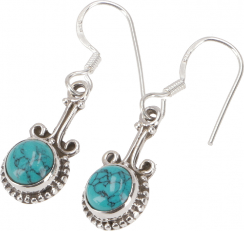 Ornate silver earring, boho earring - turquoise - 2x1,3x0,6 cm 