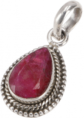 Indian ethno boho silver pendant - ruby quartz - 2x1x0,7 cm 