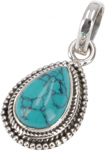 Indian ethno boho silver pendant - turquoise - 2x1x0,7 cm 