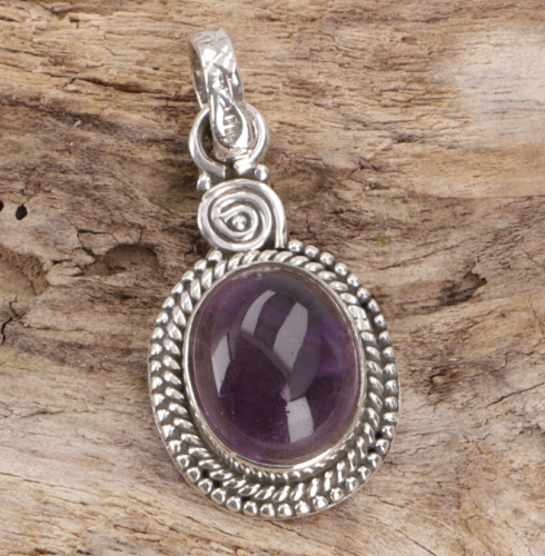 Boho silver pendant, Indian chain pendant made of silver - amethyst - 2,5x1,5x0,7 cm 