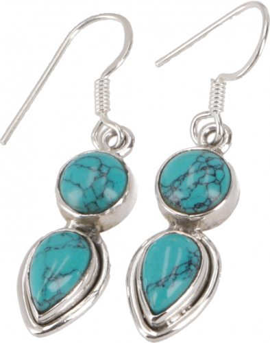 Silver boho earrings from India - turquoise - 3x1 cm