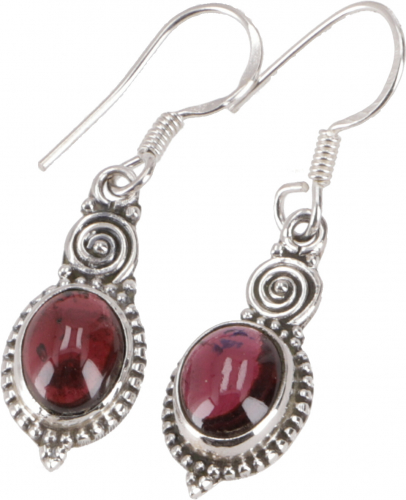Silver earrings, filigree ethno earrings, boho ornament earrings - garnet - 3 cm