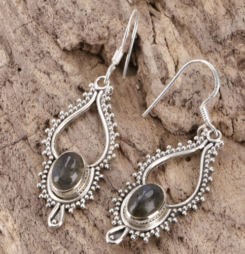 Boho silver earrings, earrings - labradorite - 3,5x1,5 cm