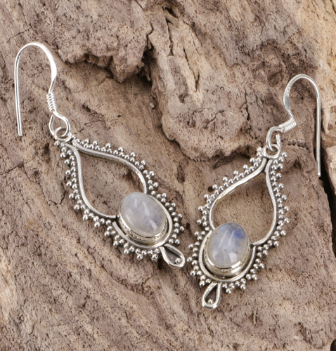 Boho silver earrings, earrings - moonstone - 4x1,5 cm