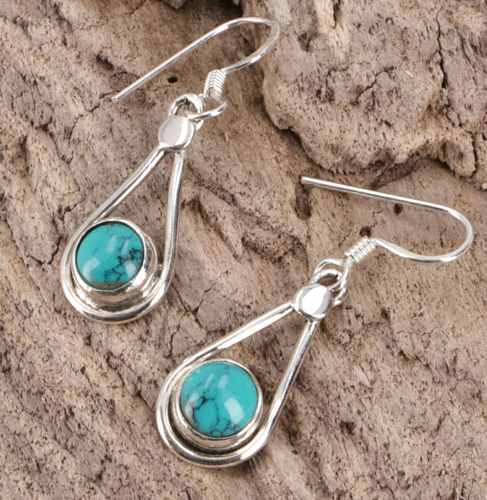 Indian silver earrings, ethno earrings, boho earrings - turquoise - 2,5x1 cm