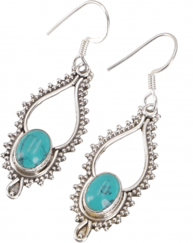 Boho silver earrings, earrings - turquoise - 4x1,5 cm