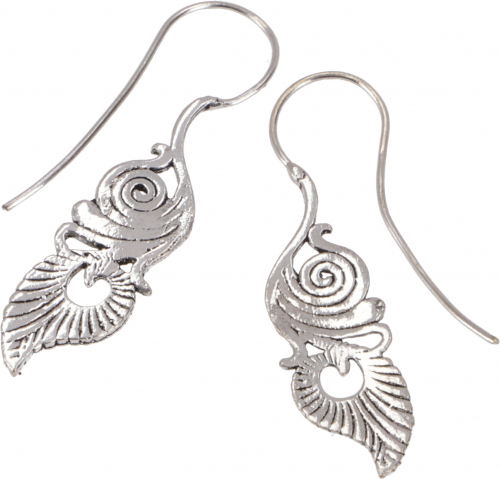 Brass hanging earring, Goa festival earrings - silver - 5x1,2 cm