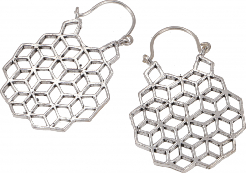 Tribal festival earrings made of brass - honeycomb/silver-colored - 5 cm