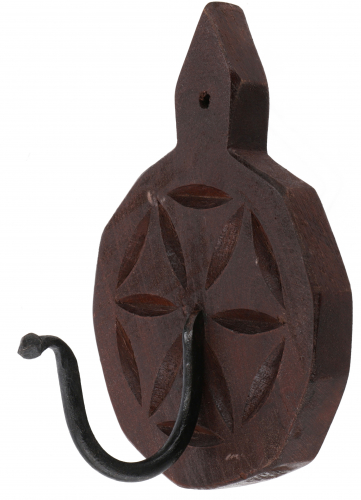 Indian round wooden wall hook, key board, coat hook - model 1 - 18x13x10 cm  10 cm