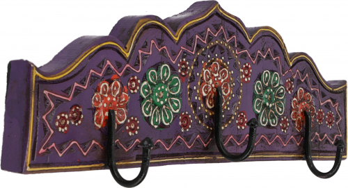 Triple coat hooks, wooden coat hooks - purple - 13x38x6 cm 