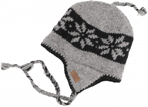 Wool hat with earflaps Norwegian hat - gray/anthracite