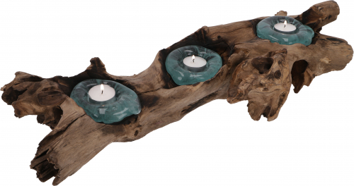 Root wood with blown glass tealight holder - Model 3 - 10x45x15 cm 