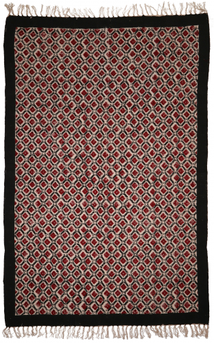 Handgewebter Blockdruck Teppich aus natur Baumwolle mit traditionellem Design - Muster 34 - 110x180x0,2 cm 