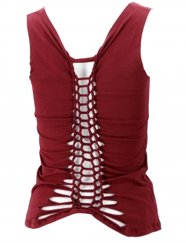 Festival Pixi top with sophisticated back cutout, backless yoga top - bordeaux