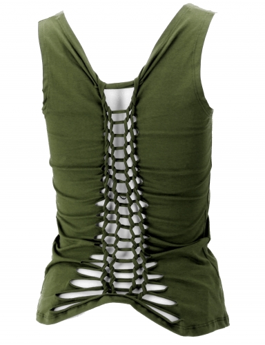 Festival Pixi top with sophisticated back cut-out, backless yoga top - olive green