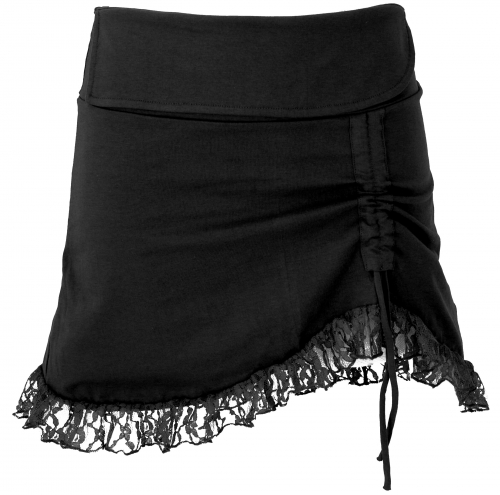 Boho mini skirt with lace, super short pixi skirt, festival skirt to gather - black