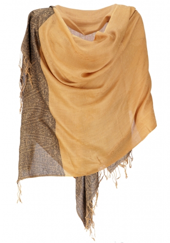 Pashmina viscose scarf, Indian boho stole with paisley pattern - mustard - 200x70 cm