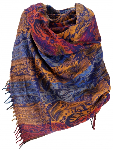 Soft pashmina scarf/boho stole - pink/mustard - 200x60 cm
