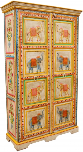 Kleiderschrank mit Elefanten Schnitzereien und Bemalung - Modell 3 - 165x100x36 cm 