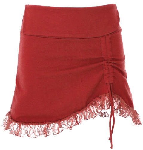 Boho mini skirt with lace, super short pixi skirt, festival skirt to gather - rust red