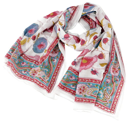 Leichter Pareo, Sarong, handbedrucktes Baumwolltuch - Farb Kombination 20 - 190x120 cm