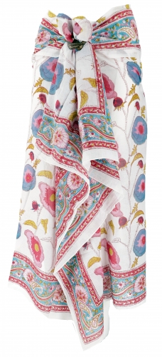 Leichter Pareo, Sarong, handbedrucktes Baumwolltuch - Farb Kombination 20 - 190x120 cm