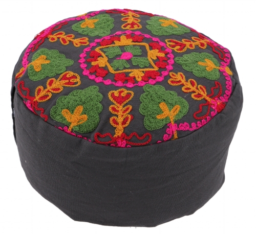 Embroidered meditation cushion with spelt filling, yoga cushion, seat cushion, floor cushion, decorative cushion - black - 15x29x29 cm  29 cm