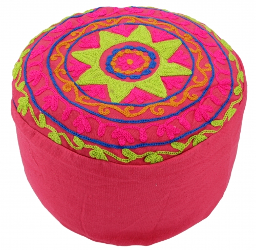 Embroidered meditation cushion with spelt filling, yoga cushion, seat cushion, floor cushion, decorative cushion - pink - 15x29x29 cm  29 cm