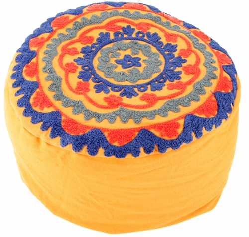 Embroidered meditation cushion with spelt filling, yoga cushion, seat cushion, floor cushion, decorative cushion - yellow/blue - 15x29x29 cm  29 cm