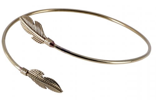 Indian upper arm bracelet brass, boho bracelet - feather 3/gold 9 cm
